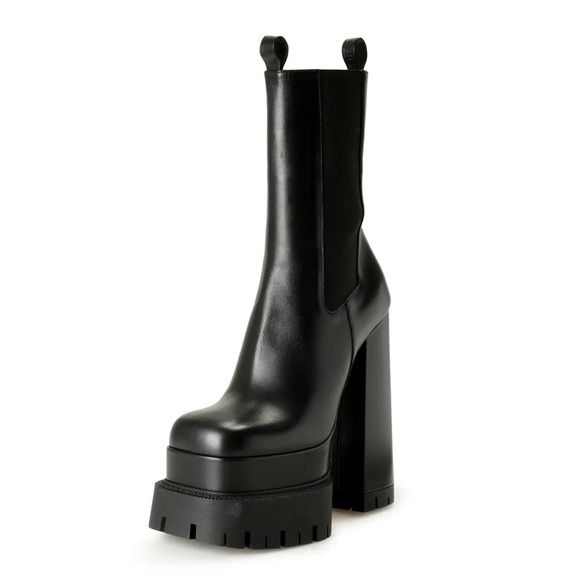 Versace Shoes - VERSACE | Black block platform aevitas Versace lug sole designer leather boot